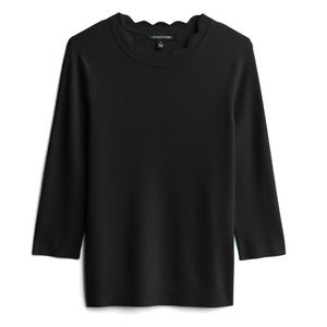 41 Hawthorn Black Seena Scalloped 3/4 Sleeve Fitted Sweater